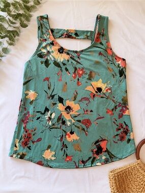 Pulse Boutique Arms Around Me Floral Tank Top Teal Pink Sleeveless Medium NWOT